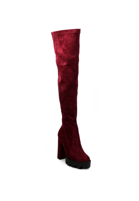 Maple High  Block Heeled Faux Suede Long Boots Rag Company