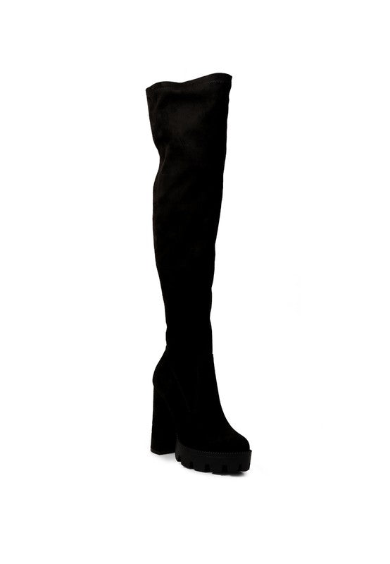 Maple High  Block Heeled Faux Suede Long Boots Rag Company