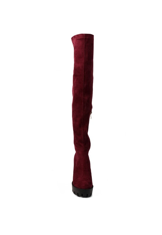 Maple High  Block Heeled Faux Suede Long Boots Rag Company