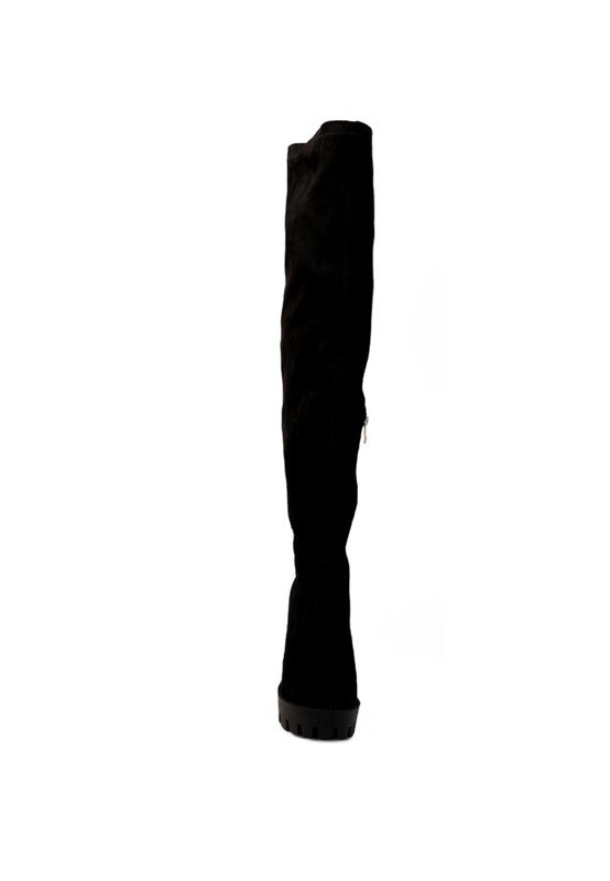 Maple High  Block Heeled Faux Suede Long Boots Rag Company