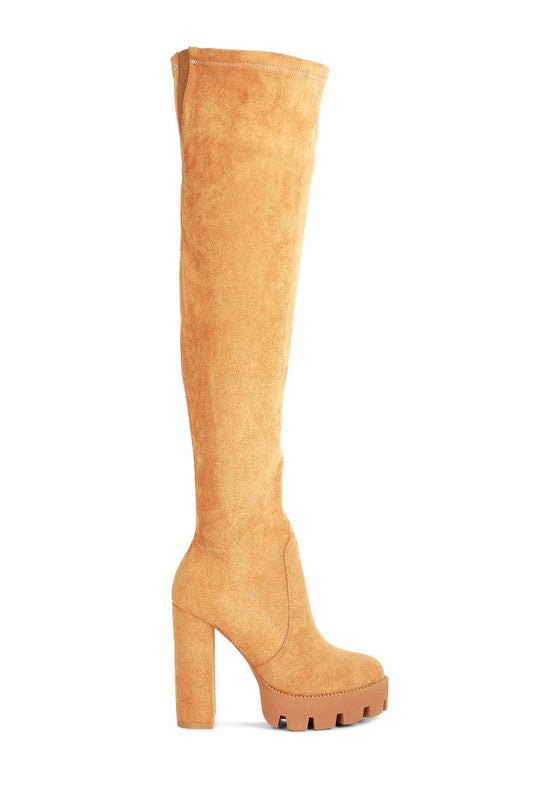 Maple High  Block Heeled Faux Suede Long Boots Rag Company