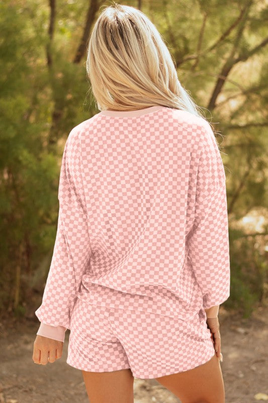 Checker Long Sleeve Pullover and Shorts Set