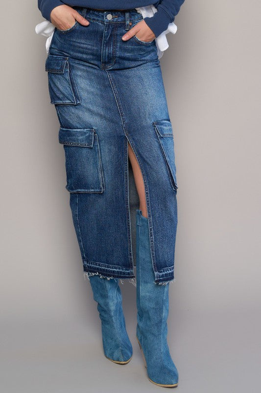 CARGO POCKET LONG SKIRT Denim Lab USA