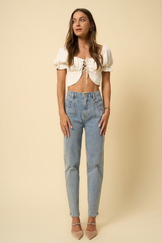 High Waist Seamed Tapered Jeans Denim Lab USA