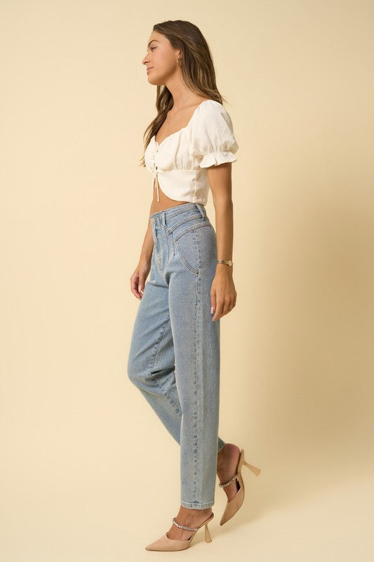 High Waist Seamed Tapered Jeans Denim Lab USA