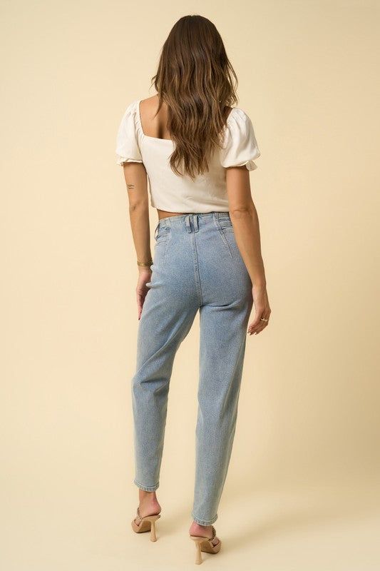 High Waist Seamed Tapered Jeans Denim Lab USA