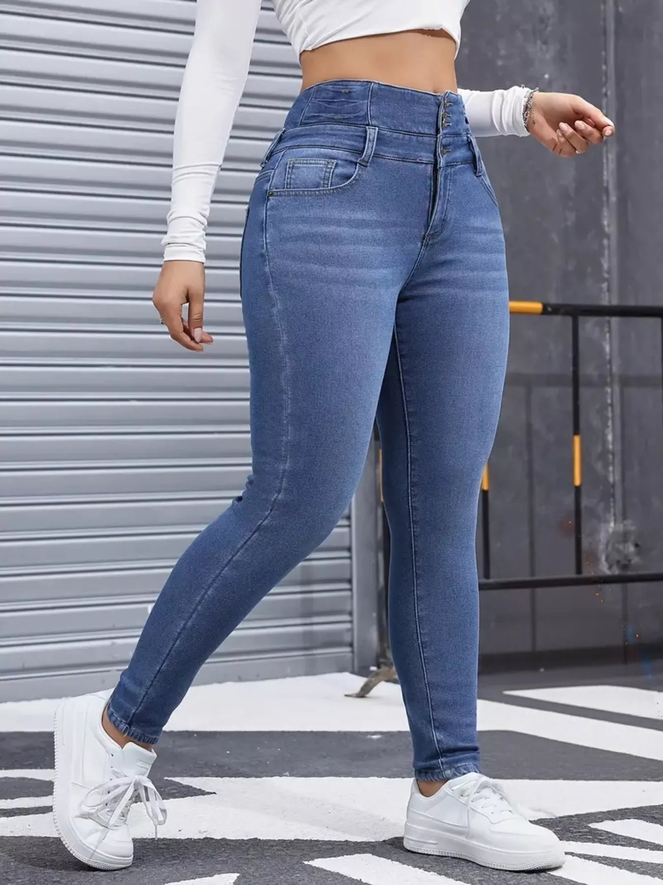 High Waist Button Fly Skinny Jeans Trendsi