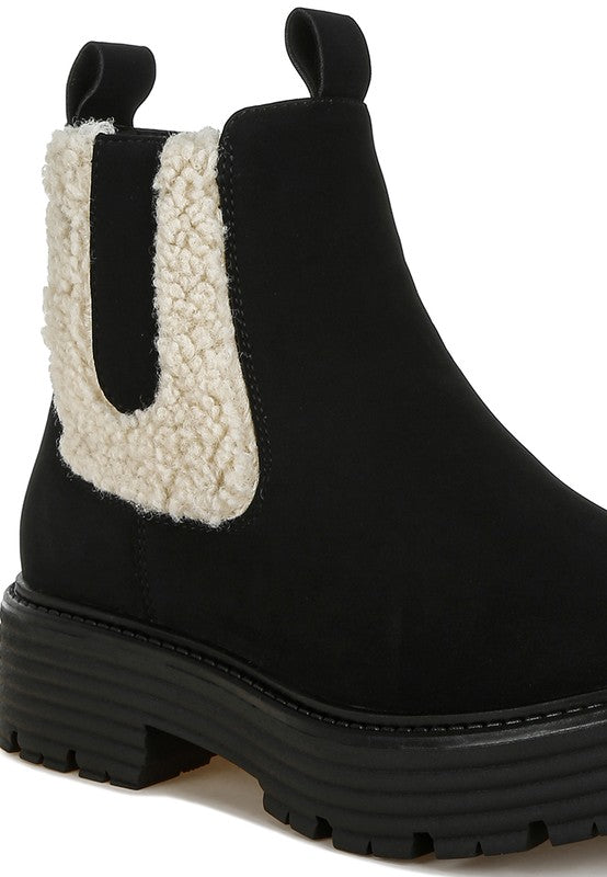 Mothman Faux Fur Detail Chunky Ankle Boots Luckygirlsclothingcompany.com