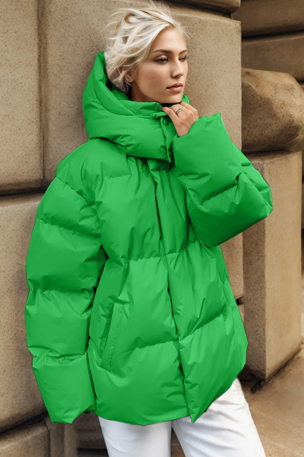 Pocketed Zip Up Hooded Puffer Jacket Trendsi