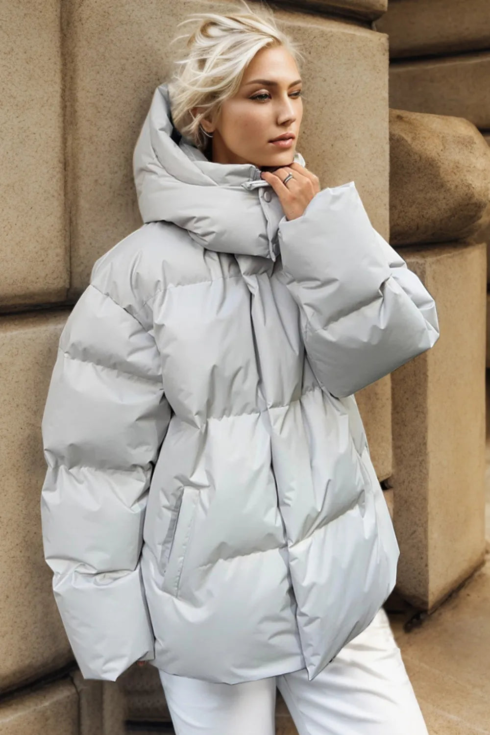 Pocketed Zip Up Hooded Puffer Jacket Trendsi