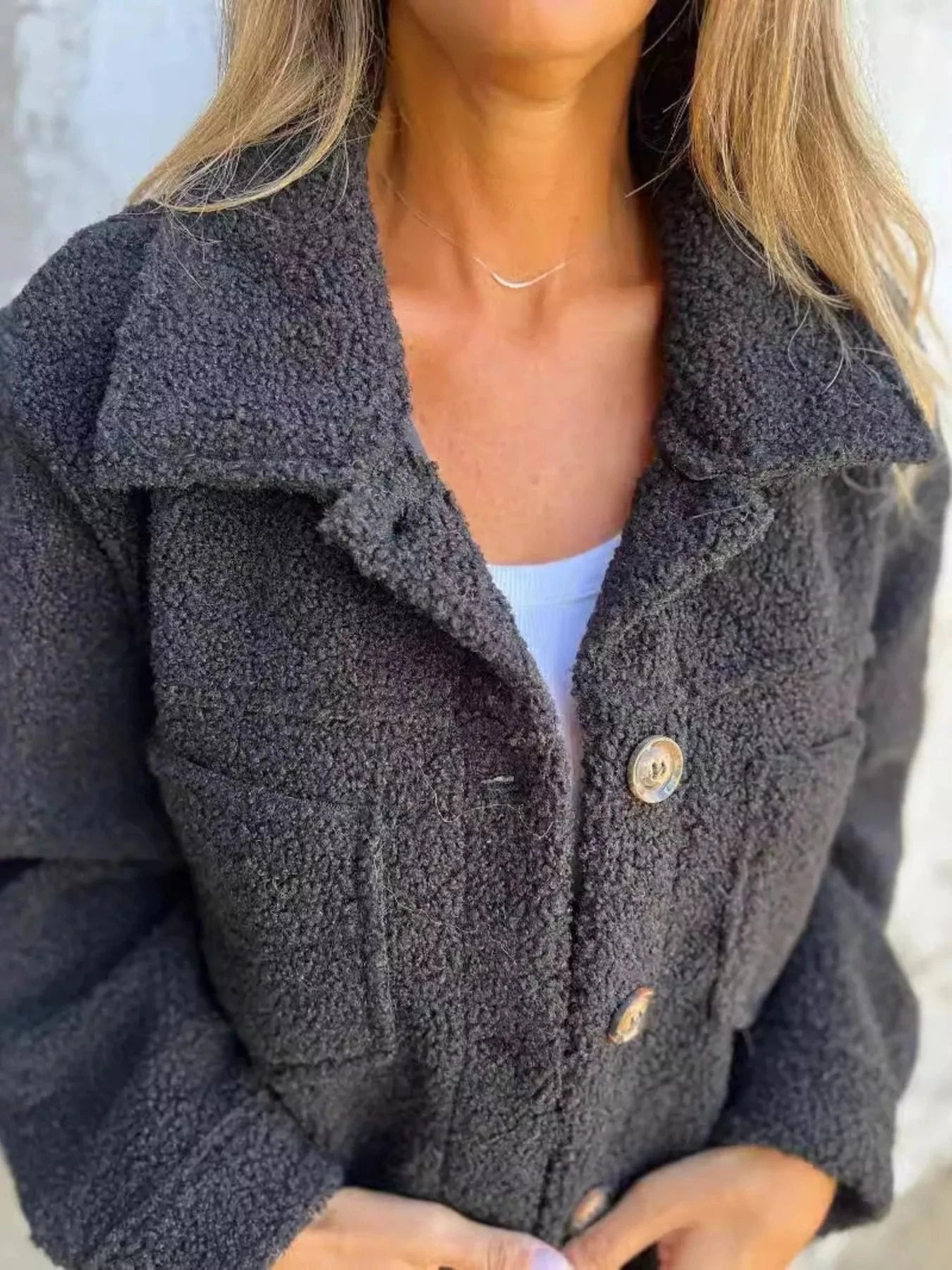 Full Size Single-Breasted Sherpa Shacket Plus Size Trendsi