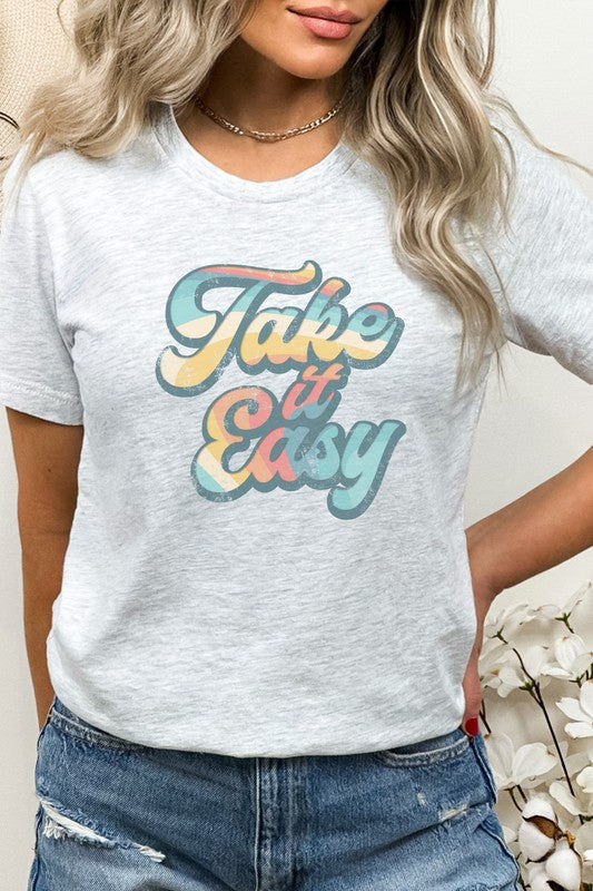 Retro Striped Take It Easy Summer Graphic Tee Kissed Apparel
