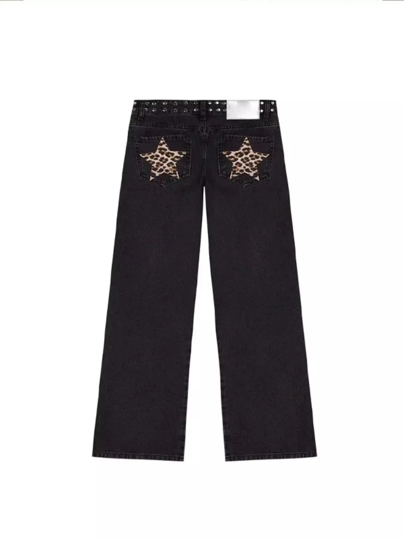 Leopard Star Patches Wide Leg Jeans Trendsi