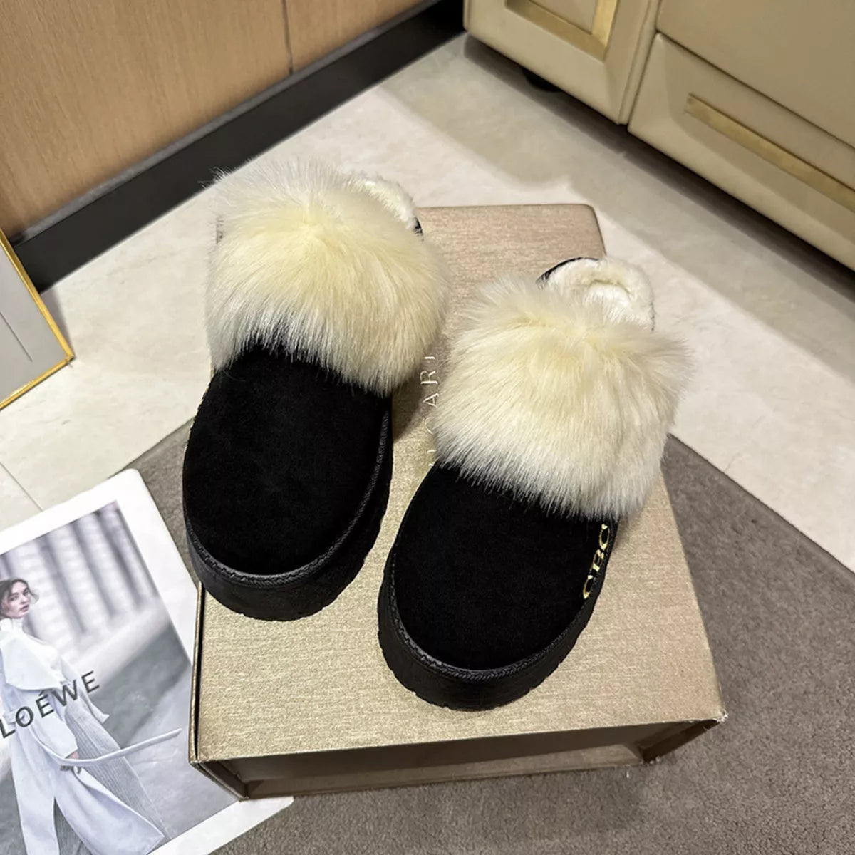 Furry Platform Slippers Trendsi