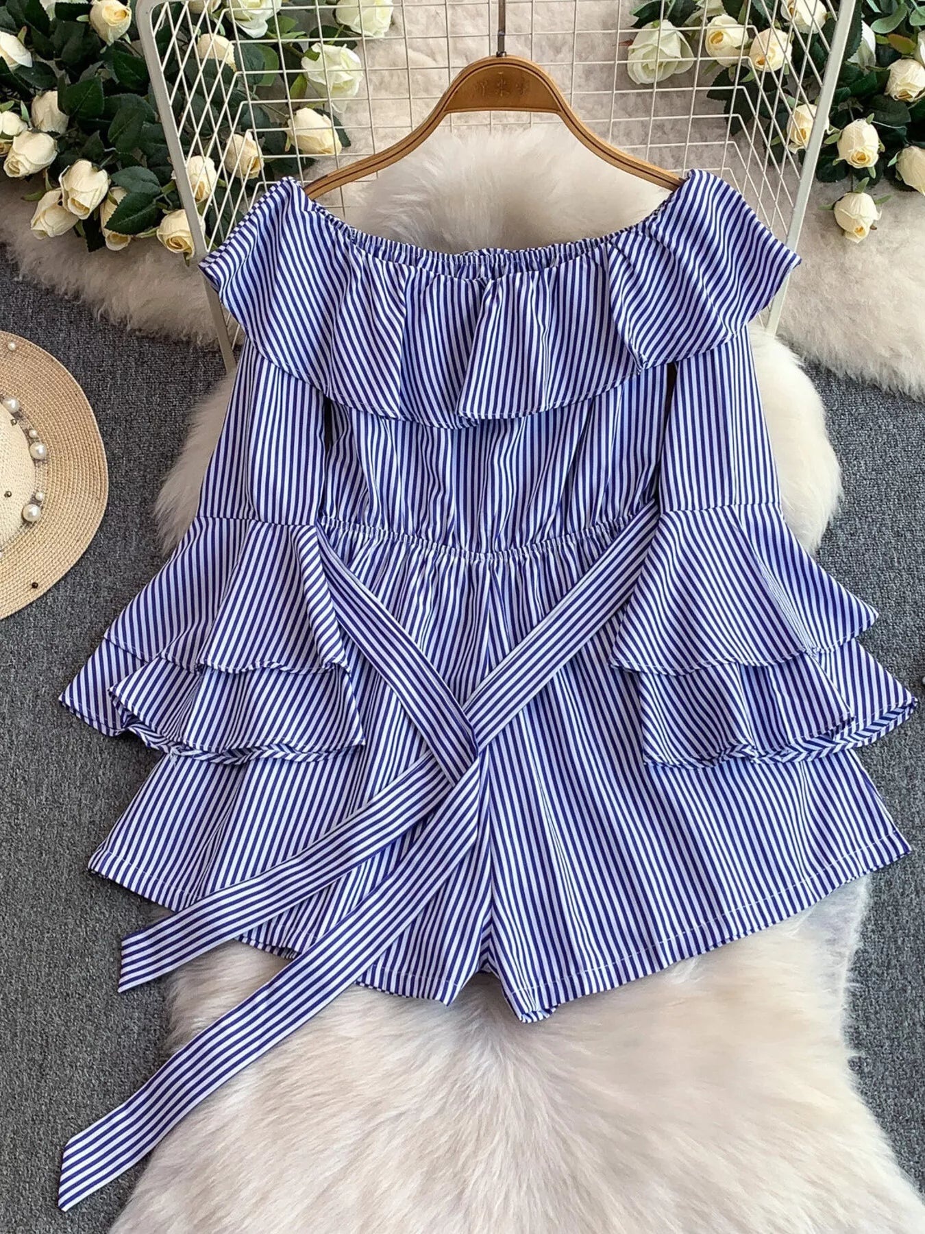 Off-Shoulder Flounce Sleeve Romper Trendsi