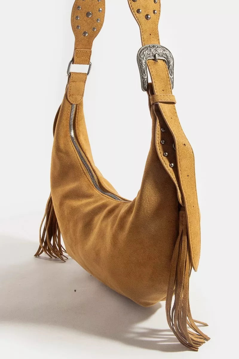 Fame Half Moon Fringe Buckle Strap Hobo Bag Trendsi