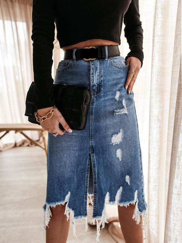 Distressed denim midi skirt Miss Sparkling