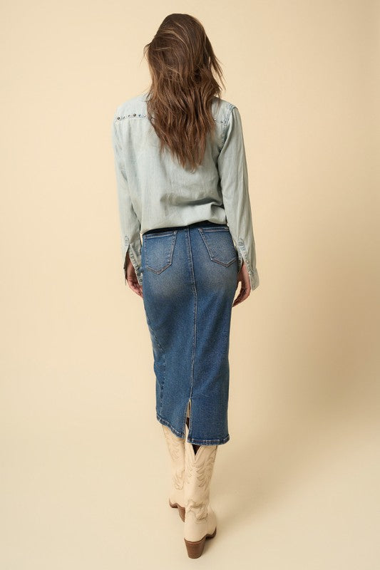 CROSSOVER MIDI SKIRT Denim Lab USA