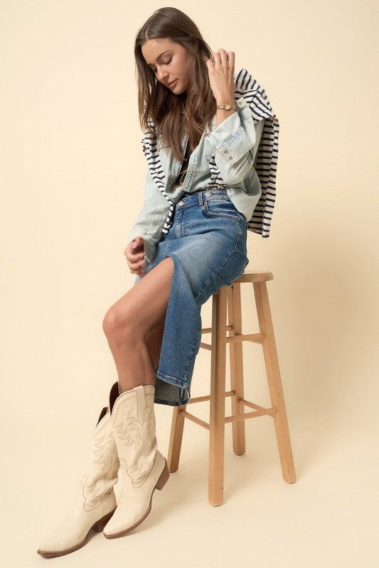 CROSSOVER MIDI SKIRT Denim Lab USA