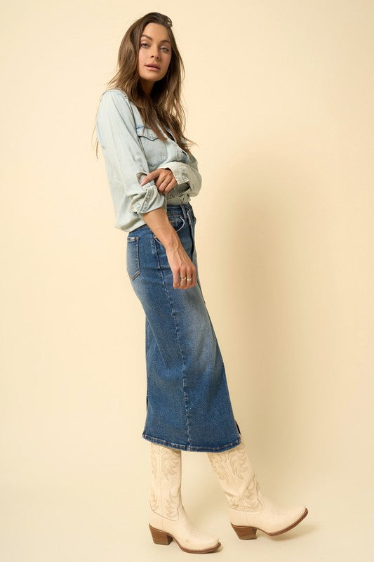 CROSSOVER MIDI SKIRT Denim Lab USA