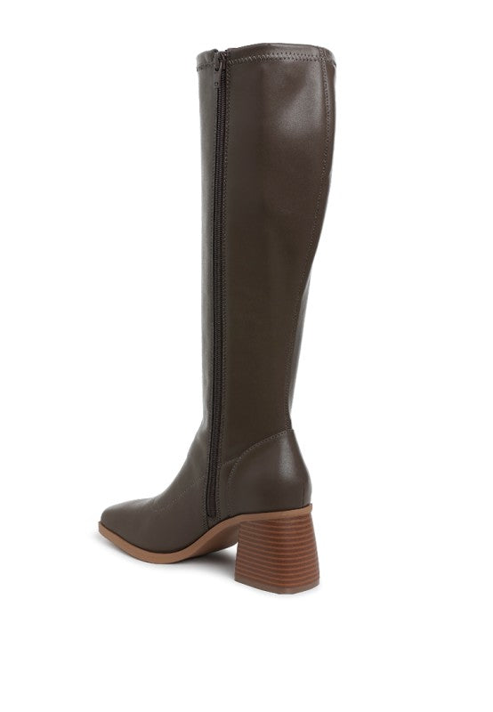 Menomi Faux Leather Block Heel Boots Rag Company