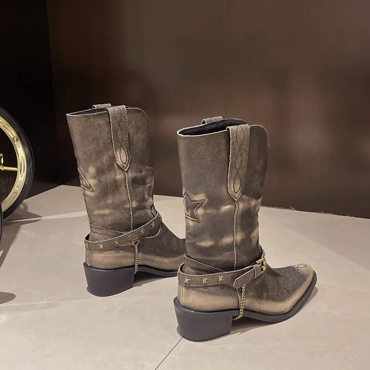 Point Toe Block Heels Boots