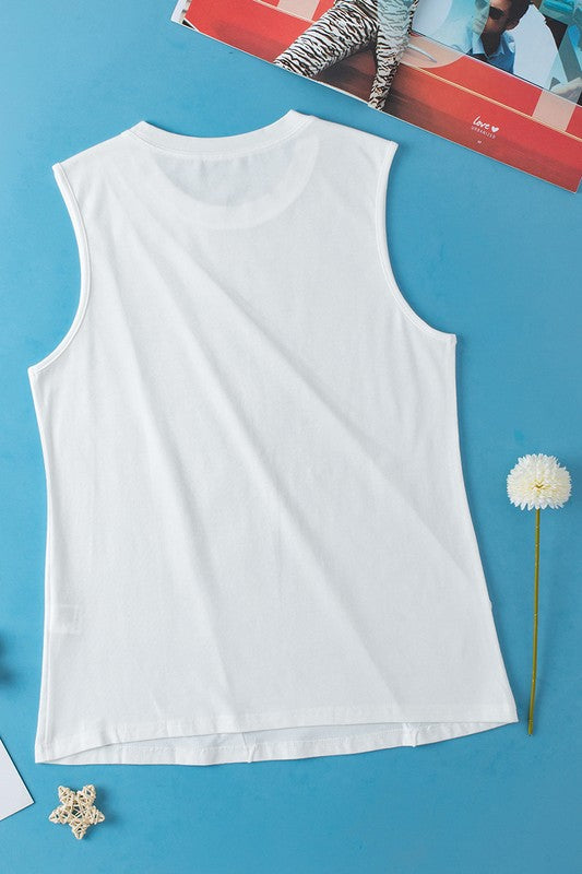 Women White Crew Neck Pleated Tank Top YNIQUE