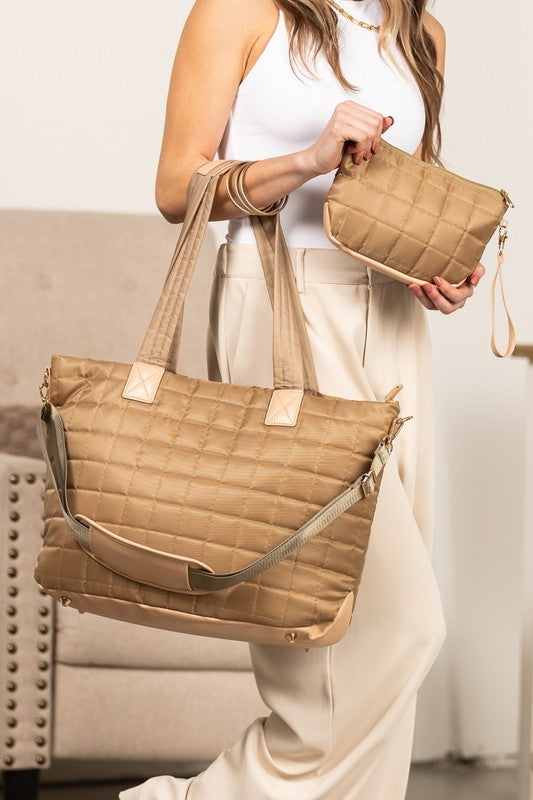 Mila Quilted Traveler Tote with Mini Clutch