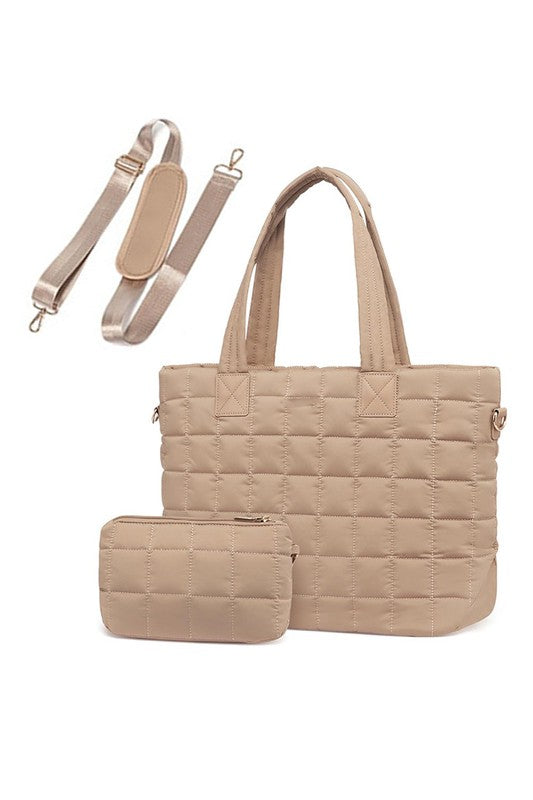 Mila Quilted Traveler Tote with Mini Clutch