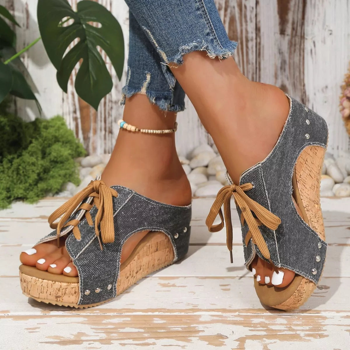 Lace Up Wedge Sandals Trendsi