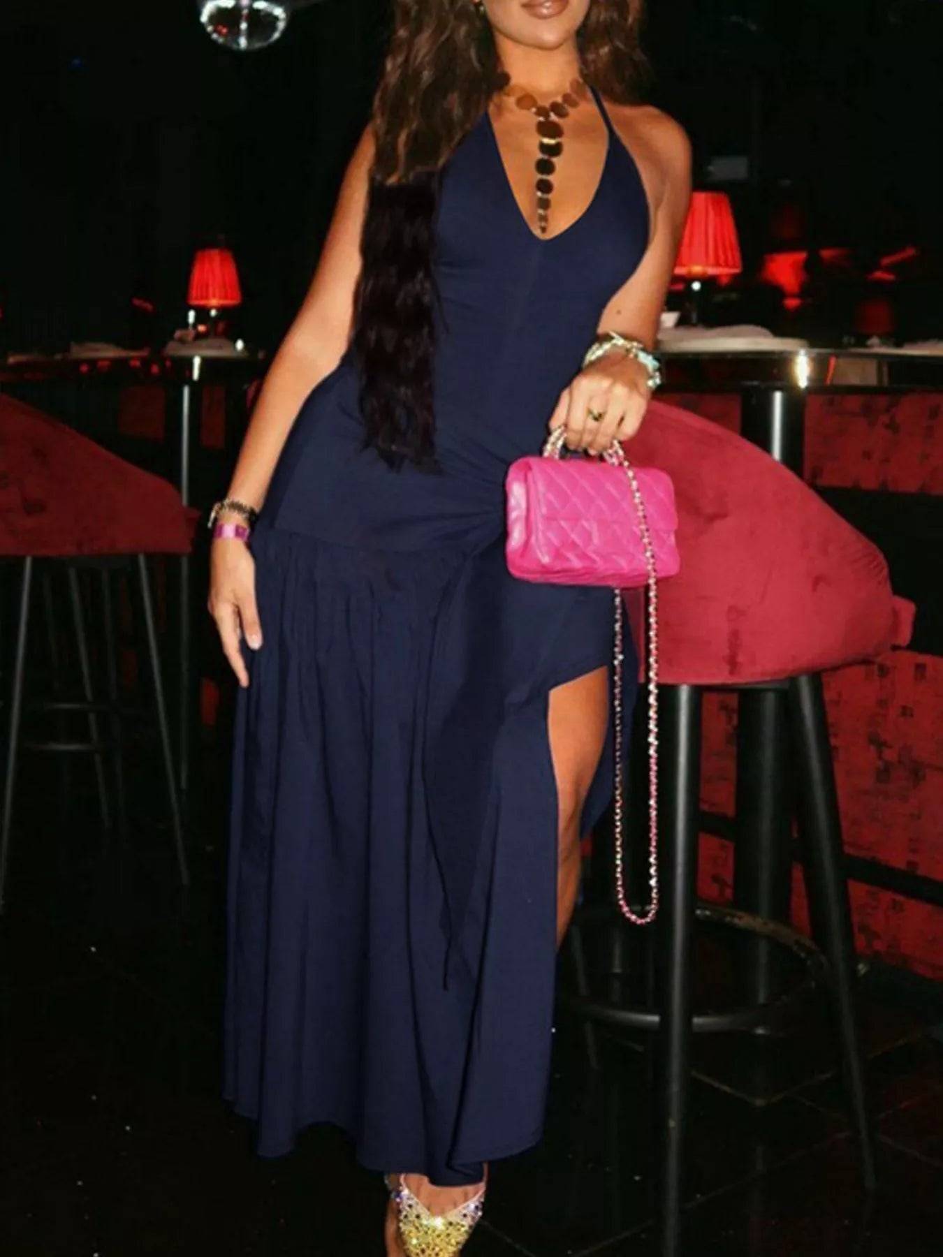 Halter Neck Ruched Bodysuit and Maxi Skirt Set Trendsi