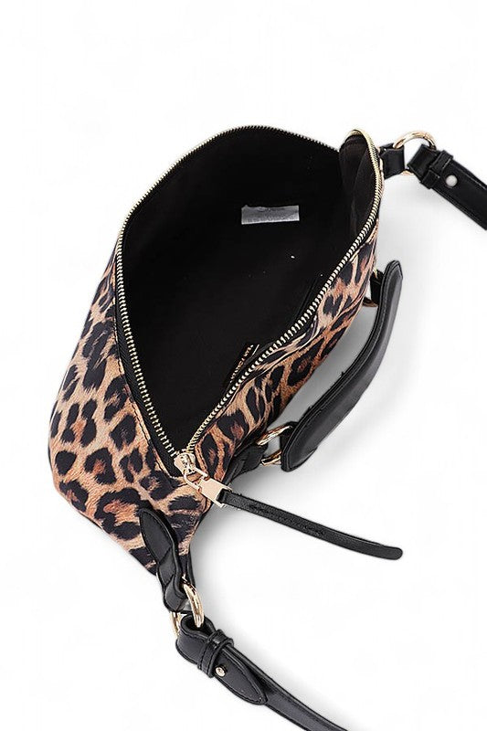 Leopard Printed Top Handle Swing Fanny Pack