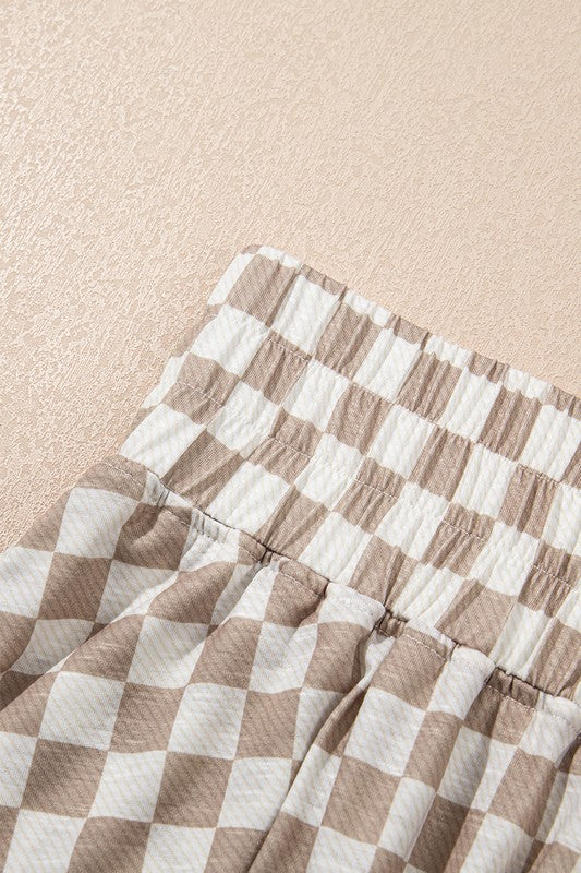 Checkerboard T Shirt High Waist Skorts 2 Piece YNIQUE