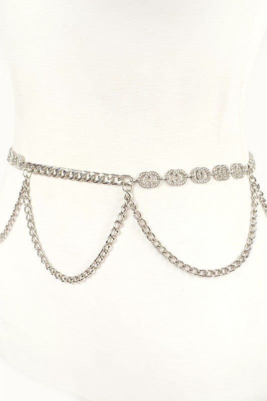Iconic Rhinestone Layered Chain Belt Artini Accessories