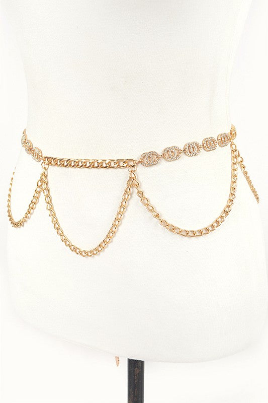 Iconic Rhinestone Layered Chain Belt Artini Accessories
