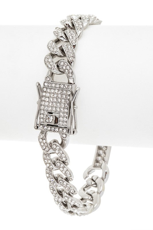 Rhinestone Cross Charm Statement Bracelet