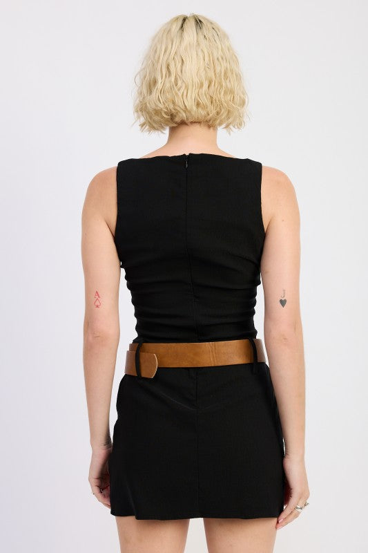 BOAT NECK MINI TANK DRESS WITH CHUNKY BELT