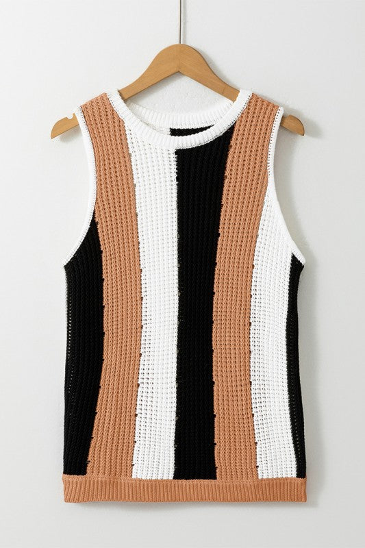 Stripe Color Block Sleeveless Knitted Sweater Vest YNIQUE