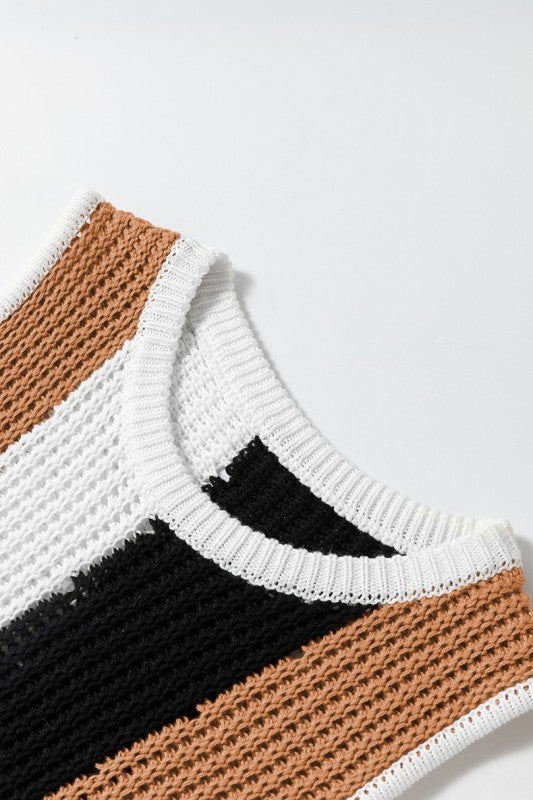 Stripe Color Block Sleeveless Knitted Sweater Vest YNIQUE