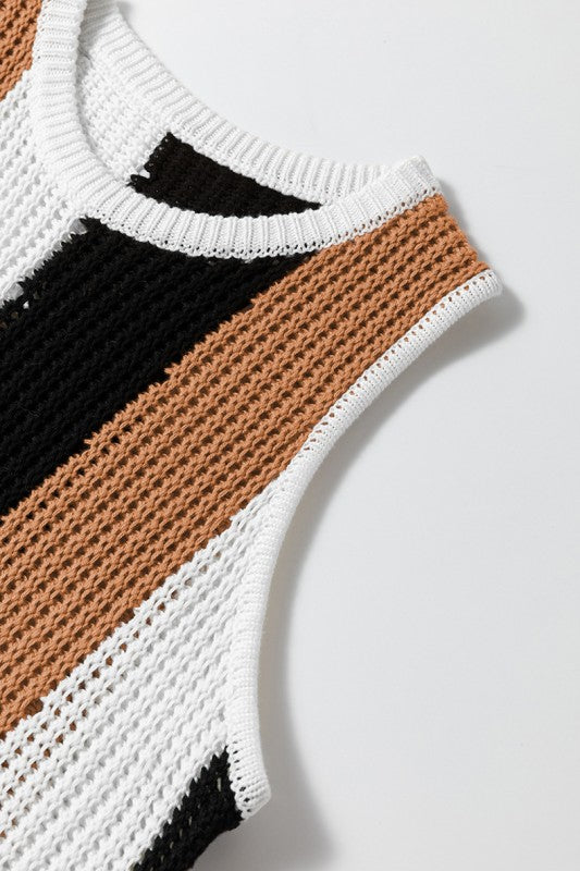 Stripe Color Block Sleeveless Knitted Sweater Vest YNIQUE