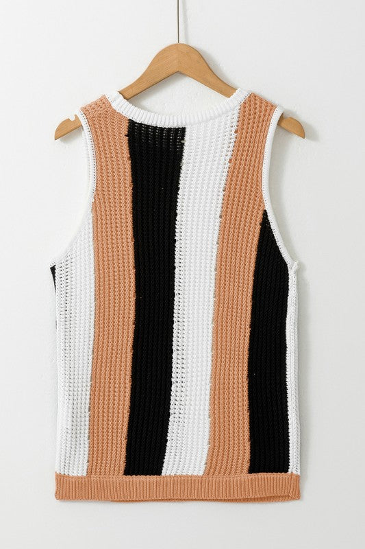 Stripe Color Block Sleeveless Knitted Sweater Vest YNIQUE