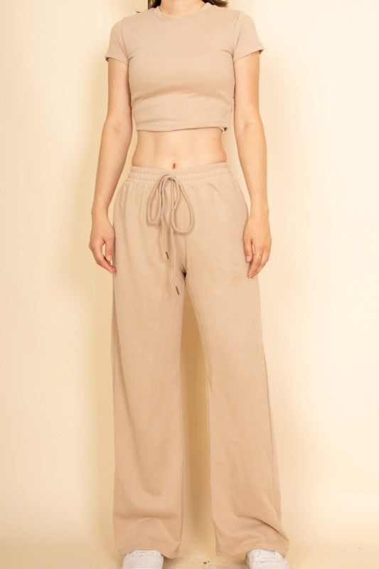 Relaxed Fit Top and Wide-Leg Pants Set Capella