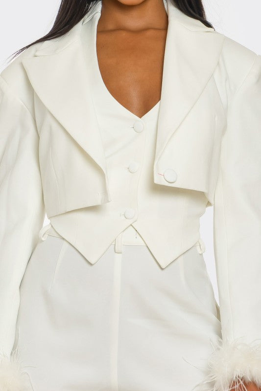Power & Plume Feather-Trim 3-Piece Suit Athina