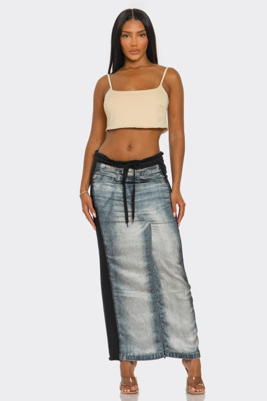 Fade Game Hybrid Denim Maxi Skirt Athina