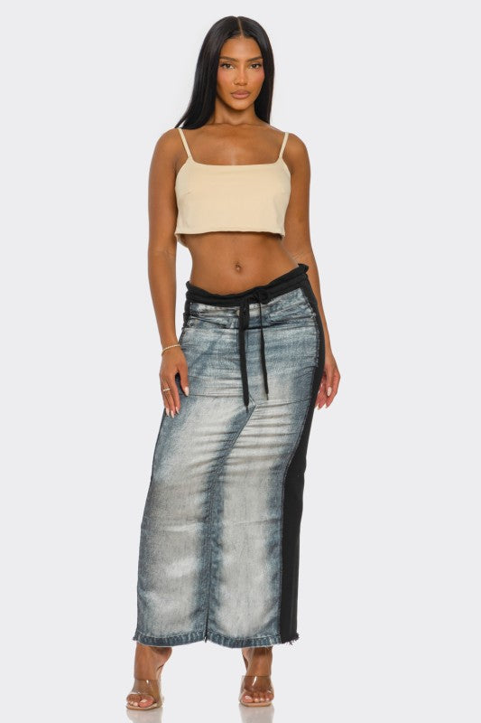 Fade Game Hybrid Denim Maxi Skirt Athina