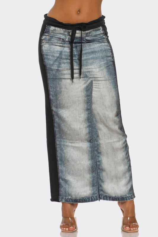 Fade Game Hybrid Denim Maxi Skirt Athina