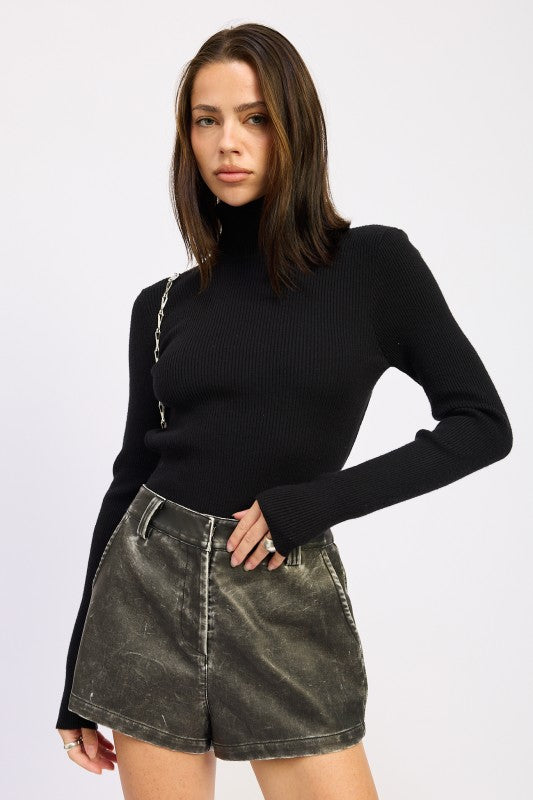 LONG SLEEVE TURTLE NECK BODYSUIT WITH OPEN BACK