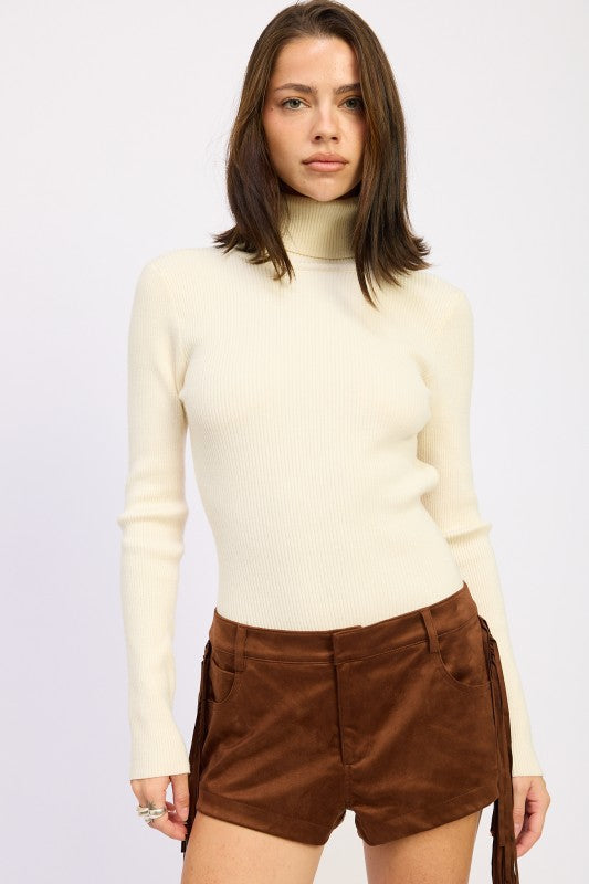LONG SLEEVE TURTLE NECK BODYSUIT WITH OPEN BACK