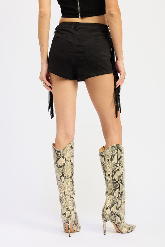 SUEDE FRINDGE SIDE SHORTS