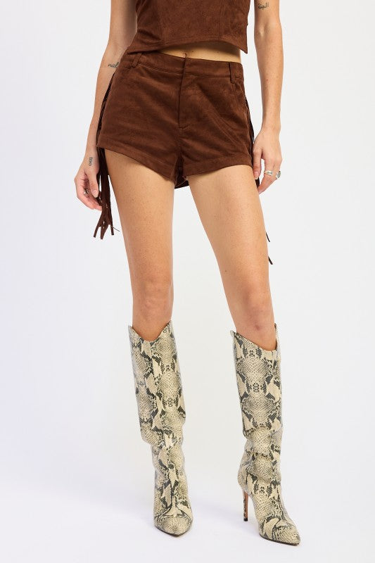 SUEDE FRINDGE SIDE SHORTS